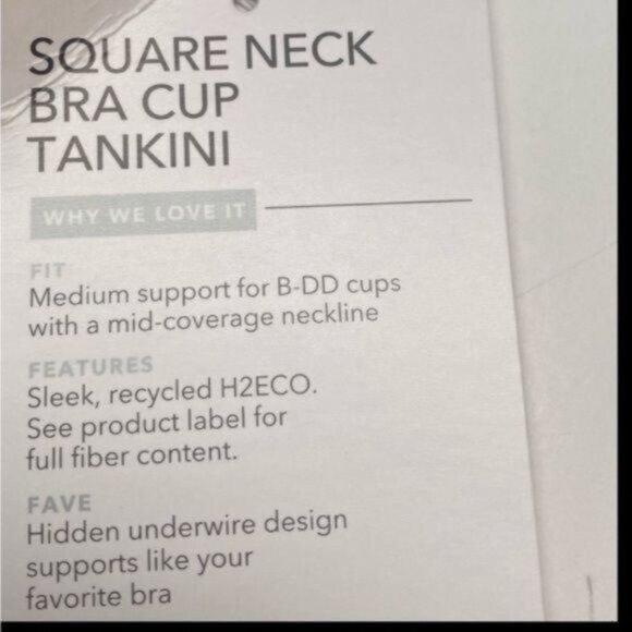 Athleta Square Neck Bra Cup Swim‎ Tankini Top UPF +50 Beach Vacation Blue 32 B/C - Picture 7 of 10